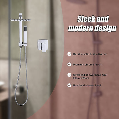 WELS 8" Rain Shower Head Set Square Dual Heads Faucet High Pressure With Mixer V63-828011