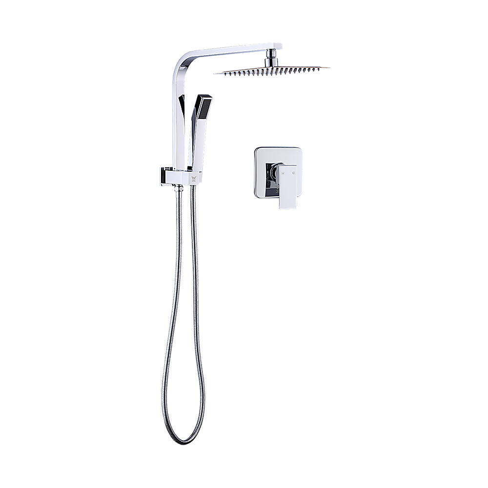 WELS 8" Rain Shower Head Set Square Dual Heads Faucet High Pressure With Mixer V63-828011
