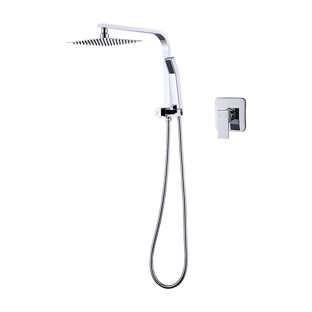 WELS 8" Rain Shower Head Set Square Dual Heads Faucet High Pressure With Mixer V63-828011