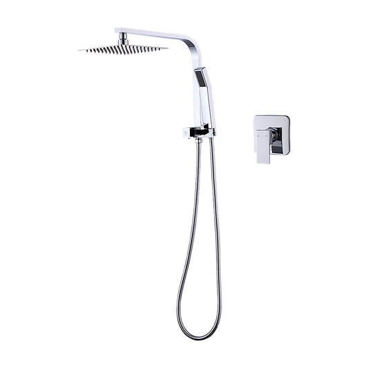WELS 8" Rain Shower Head Set Square Dual Heads Faucet High Pressure With Mixer V63-828011