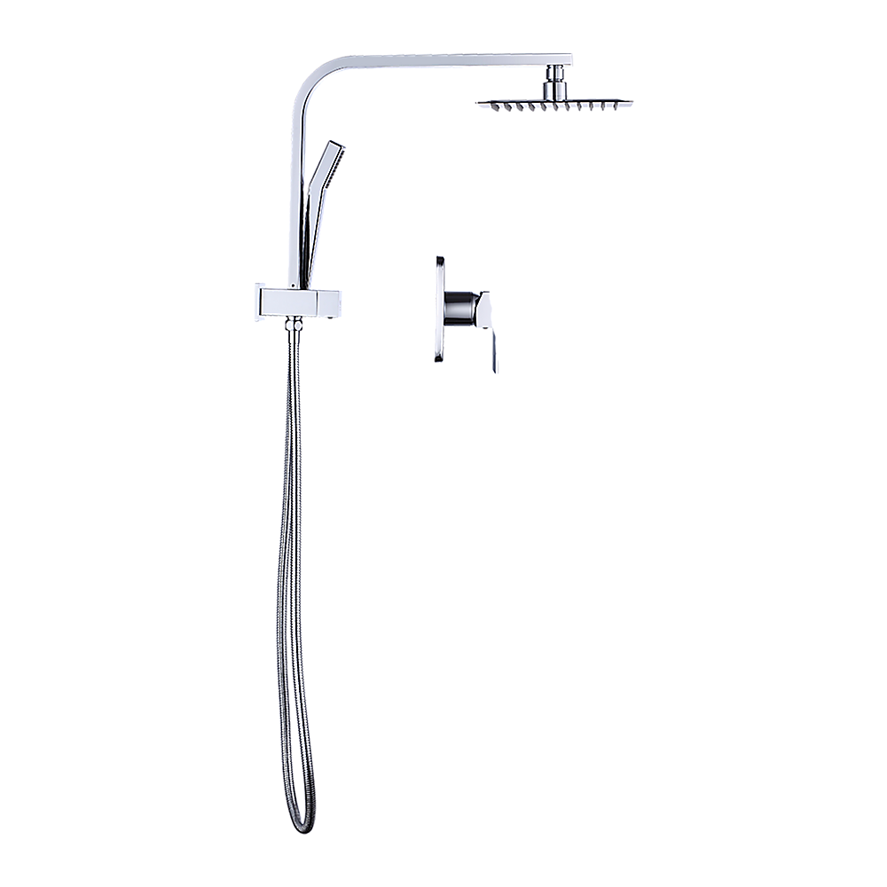 WELS 8" Rain Shower Head Set Square Dual Heads Faucet High Pressure With Mixer V63-828011