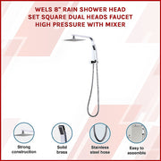 WELS 8" Rain Shower Head Set Square Dual Heads Faucet High Pressure Hand Held V63-828021
