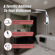 WELS 8" Rain Shower Head Set Square Dual Heads Faucet High Pressure Hand Held V63-828021