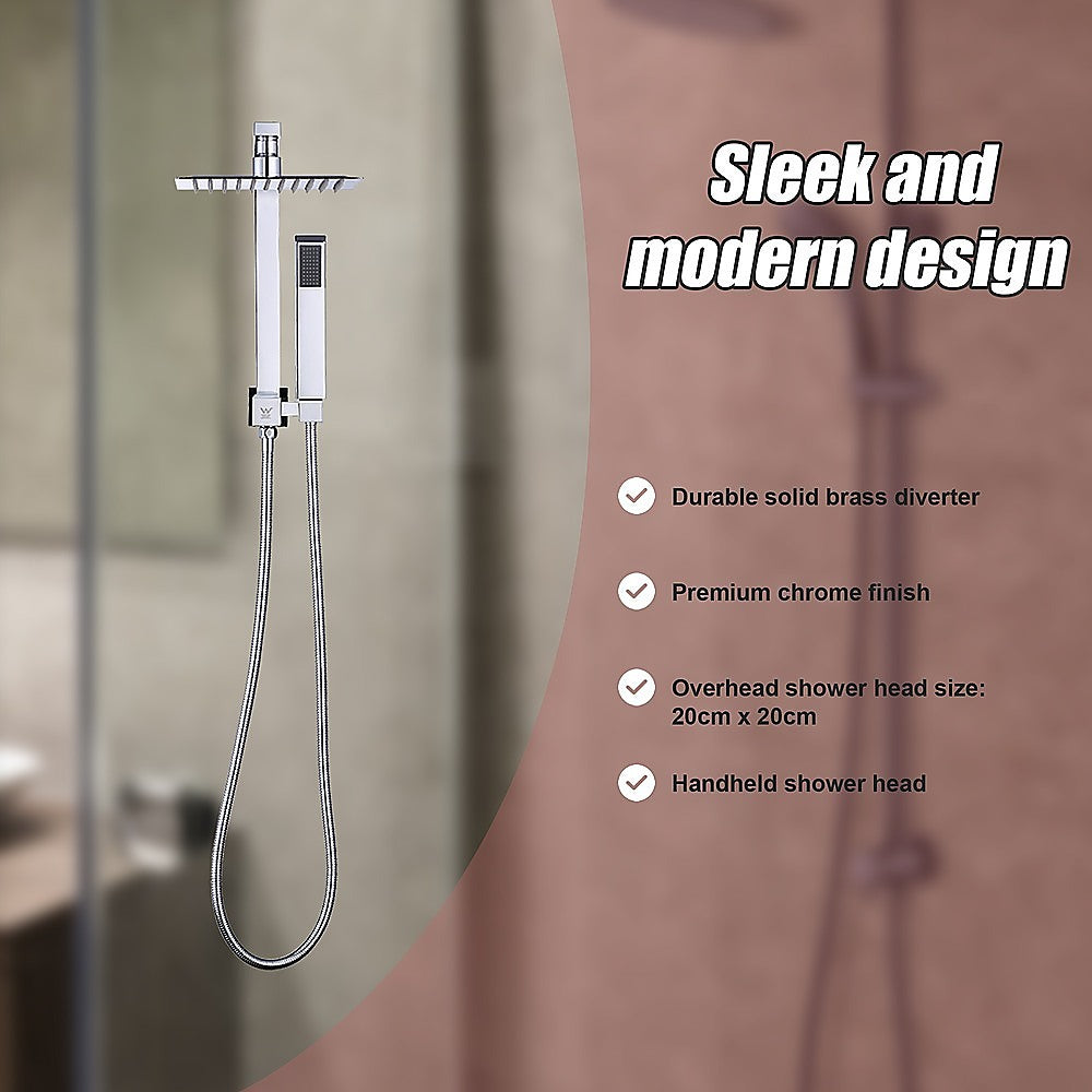 WELS 8" Rain Shower Head Set Square Dual Heads Faucet High Pressure Hand Held V63-828021