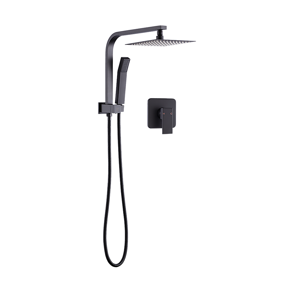WELS 8" Rain Shower Head Set Square Dual Heads Faucet High Pressure With Mixer V63-828031