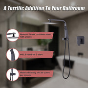 WELS 8" Rain Shower Head Set Square Dual Heads Faucet High Pressure With Mixer V63-828031