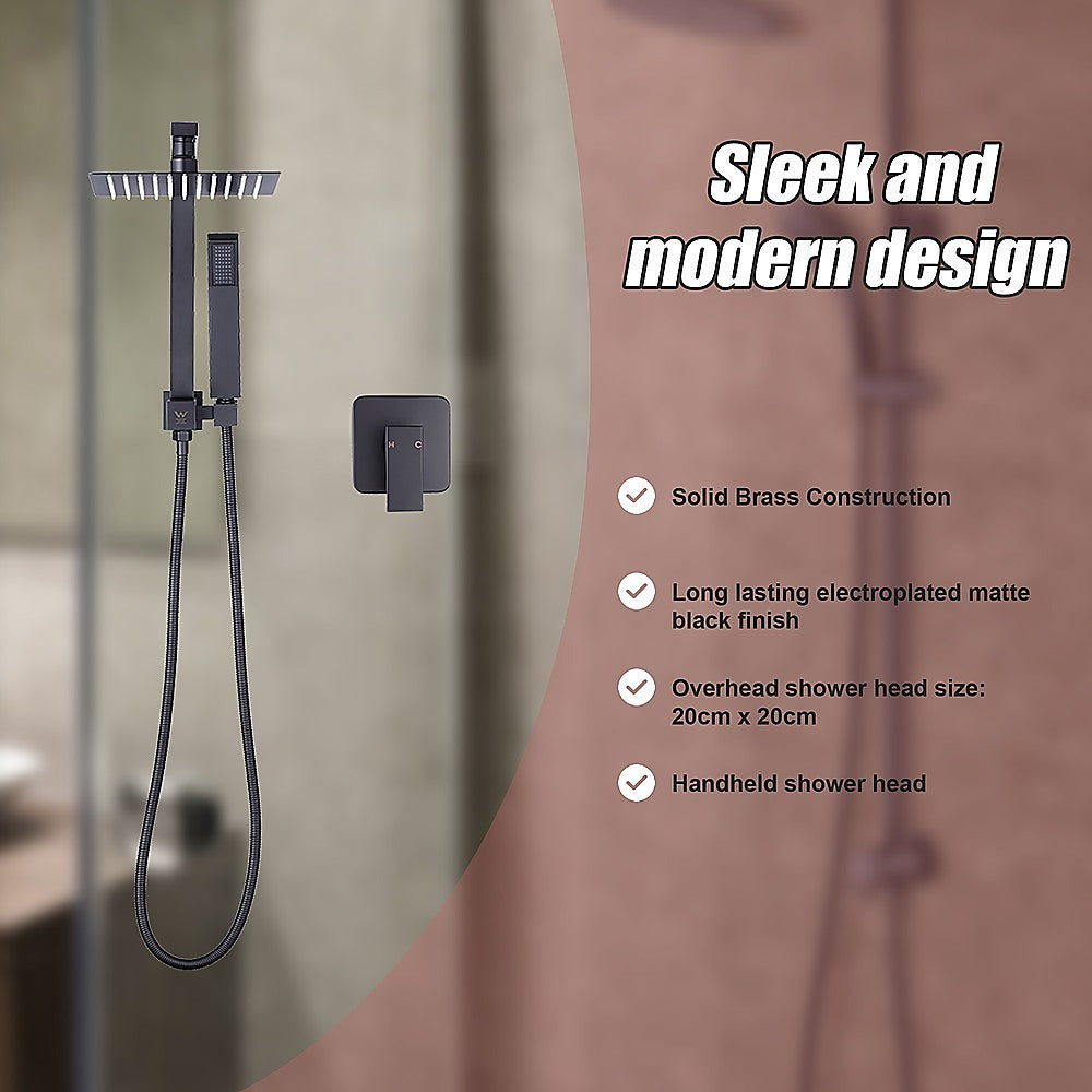 WELS 8" Rain Shower Head Set Square Dual Heads Faucet High Pressure With Mixer V63-828031