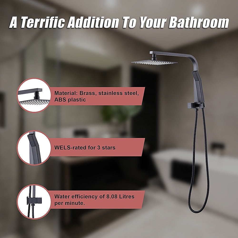 WELS 8" Rain Shower Head Set Square Dual Heads Faucet High Pressure Hand Held V63-828041