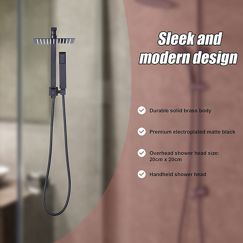 WELS 8" Rain Shower Head Set Square Dual Heads Faucet High Pressure Hand Held V63-828041