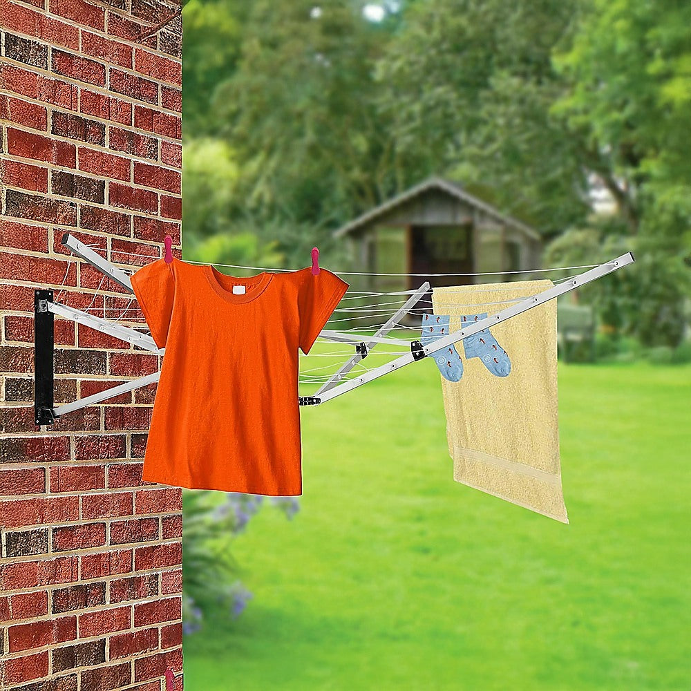 26m 5 Arm Wall Hang Mountable Clothes Airer Dryer Washing Line Bathroom Kitchen V63-828071