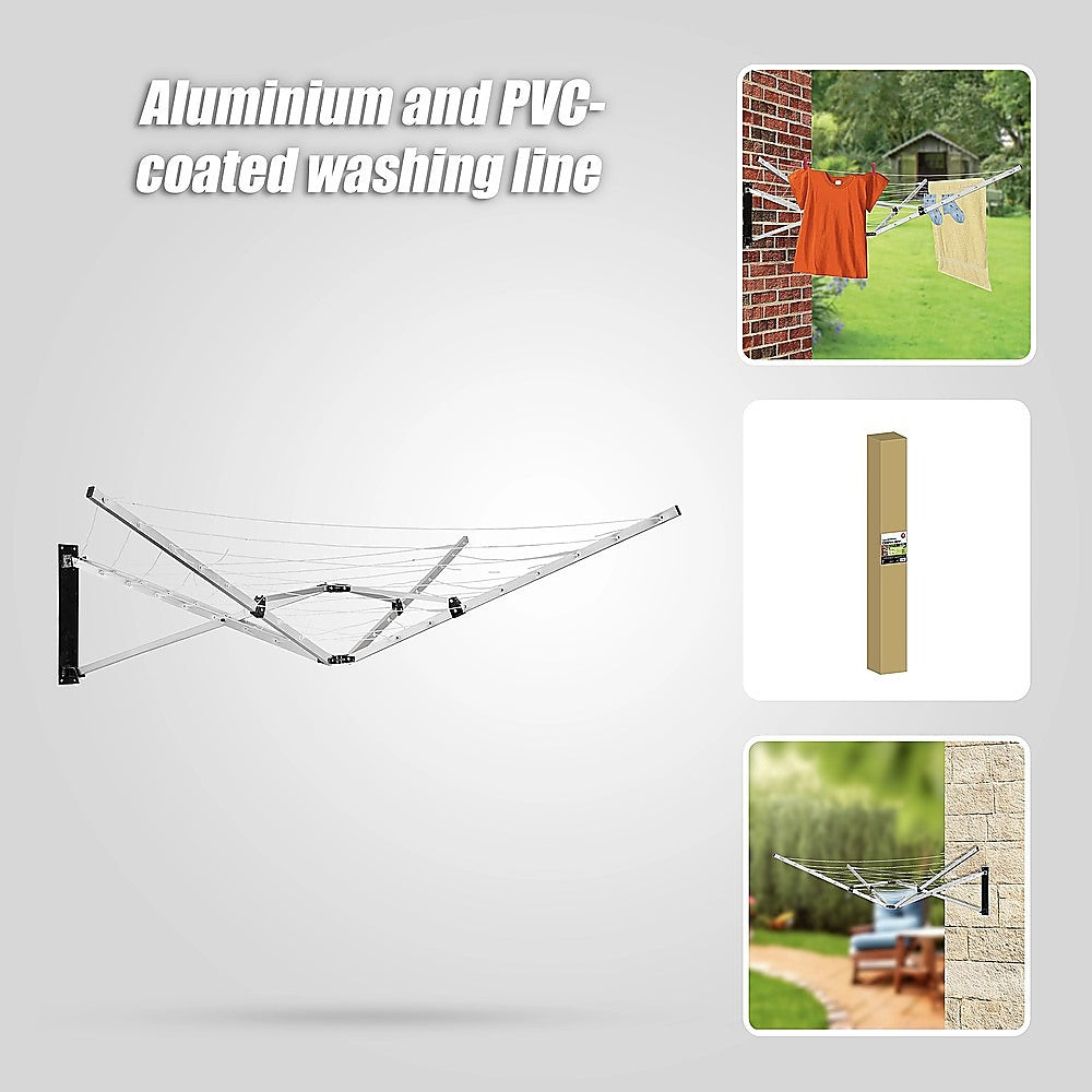 26m 5 Arm Wall Hang Mountable Clothes Airer Dryer Washing Line Bathroom Kitchen V63-828071