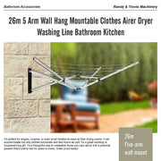 26m 5 Arm Wall Hang Mountable Clothes Airer Dryer Washing Line Bathroom Kitchen V63-828071