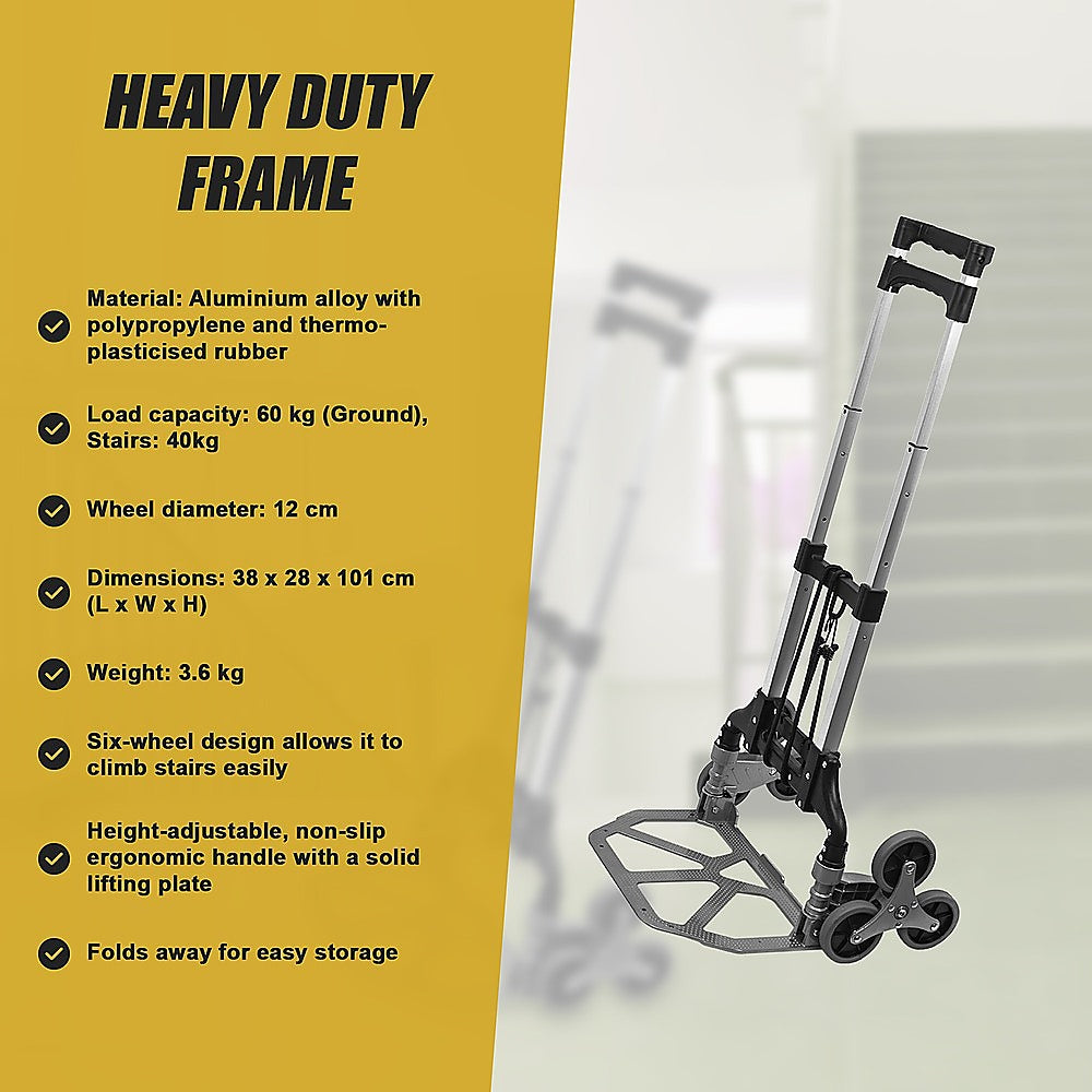 Stair Climbing Trolley 6 Wheels Aluminium Folding Hand Cart Climb Steps V63-828111