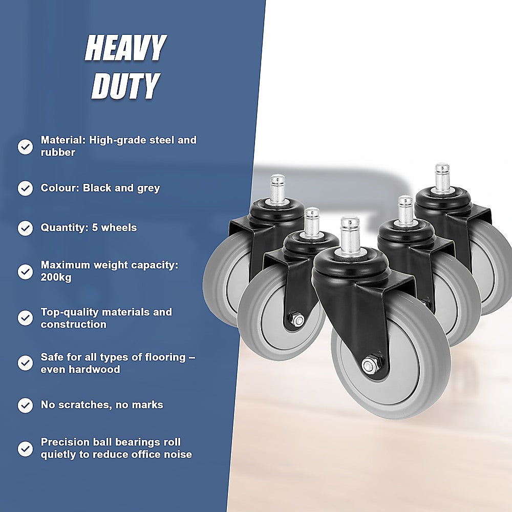 5x Office Chair Caster Wheels Set - Heavy Duty Universal Replacement for All Floors V63-828141