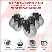 5x Office Chair Caster Wheels Set - Heavy Duty Universal Replacement for All Floors V63-828141