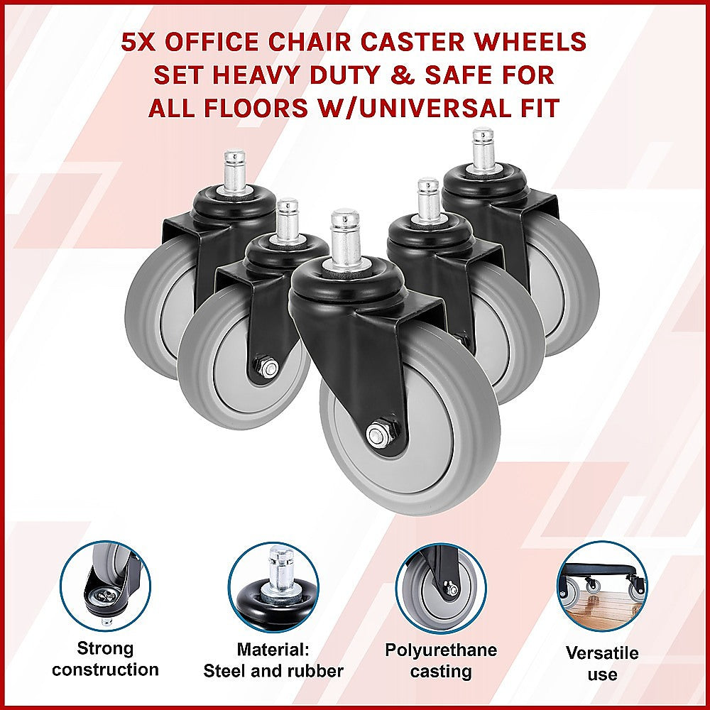 5x Office Chair Caster Wheels Set - Heavy Duty Universal Replacement for All Floors V63-828141