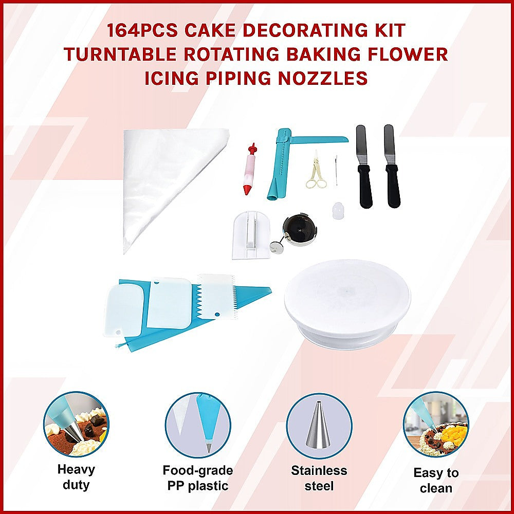 164Pcs Cake Decorating Kit Turntable Rotating Baking Flower Icing Piping Nozzles V63-828201