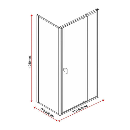 Semi Frameless Shower Screen (82~90)x 195cm & (77~80)x 195cm Side AS/NZS Glass V63-828701