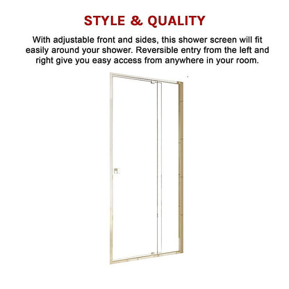 Adjustable Semi Frameless Shower Screen (98~106) x 195cm Australian Safety Glass V63-828741