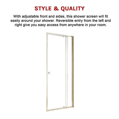 Adjustable Semi Frameless Shower Screen (82~90) x 195cm Australian Safety Glass V63-828751