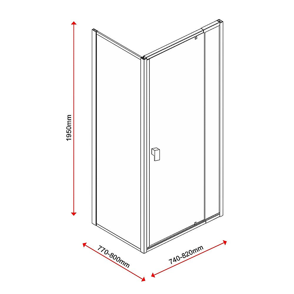 Semi Frameless Shower Screen (74~82)x 195cm & (77~80)x 195cm Side AS/NZS Glass V63-828781
