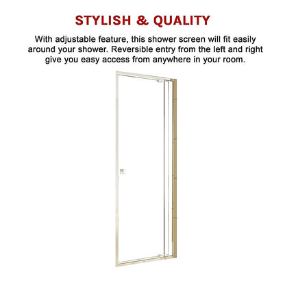 Adjustable Semi Frameless Shower Screen (74~82) x 195cm Australian Safety Glass V63-828791