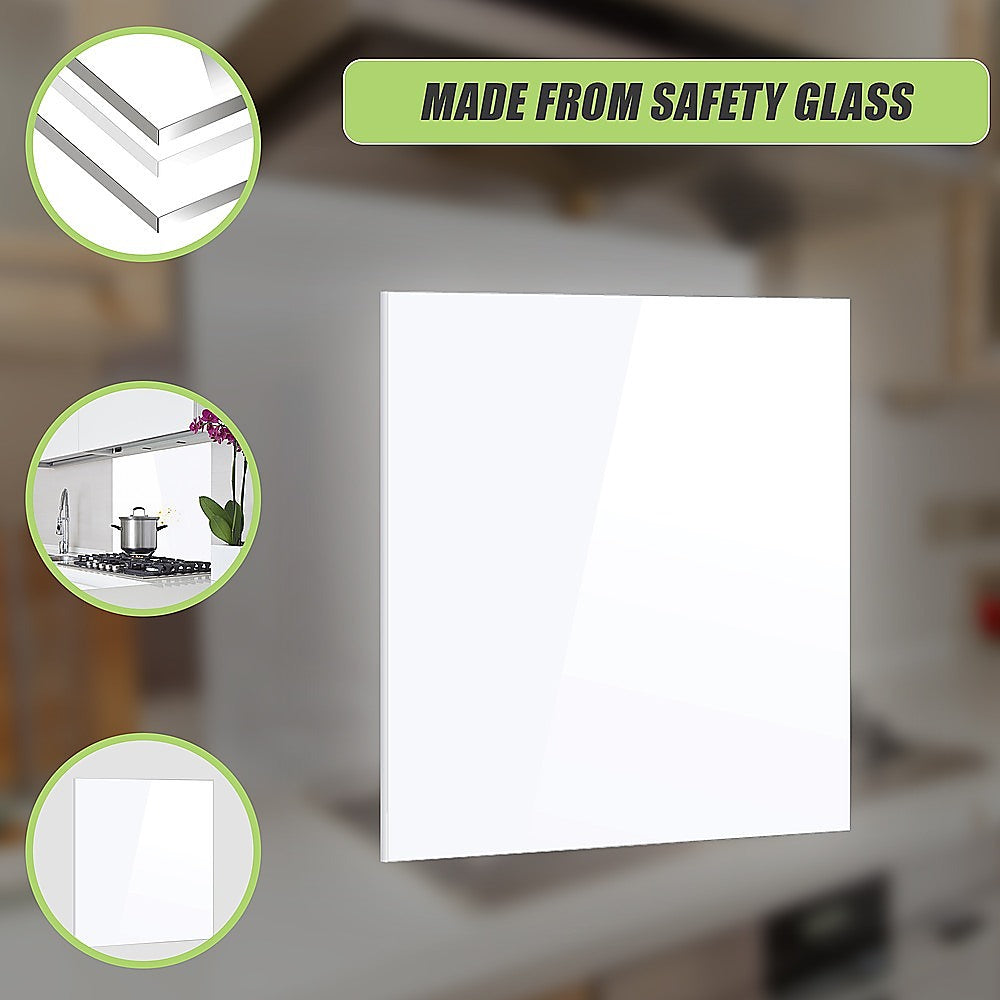 Toughened 90cm x 70cm White Glass Kitchen Splashback V63-828801