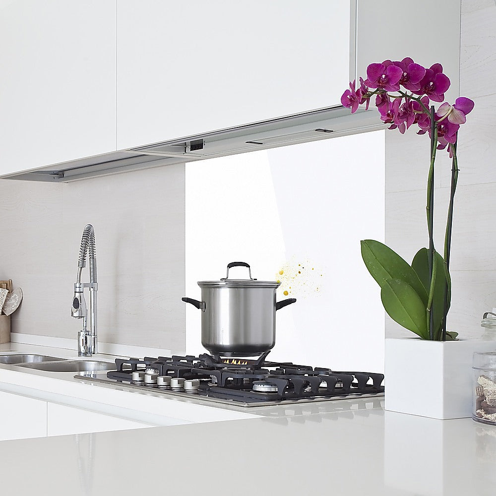 Toughened 90cm x 75cm White Glass Kitchen Splashback V63-828811