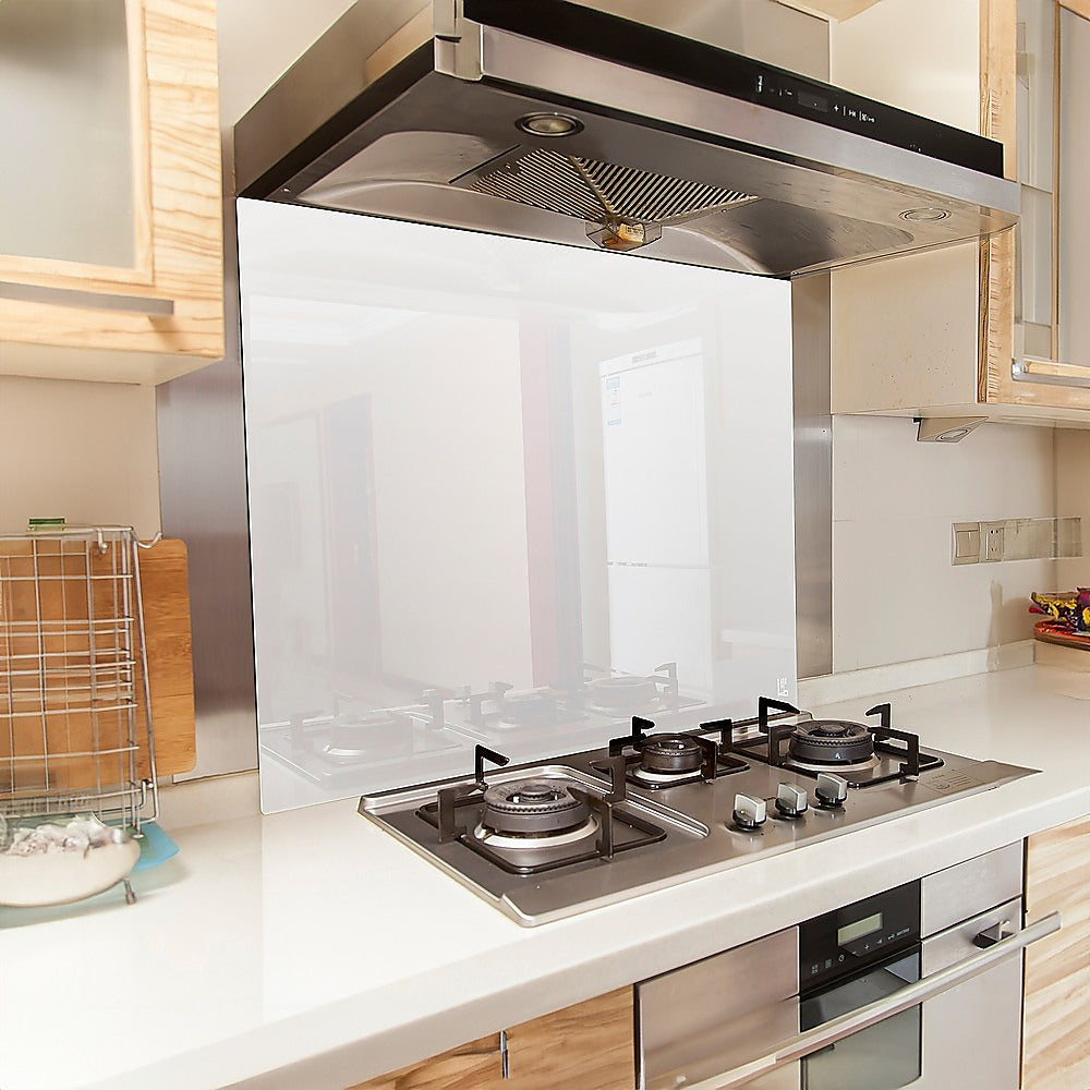 Toughened 90cm x 75cm White Glass Kitchen Splashback V63-828811
