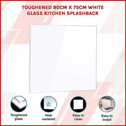 Toughened 90cm x 75cm White Glass Kitchen Splashback V63-828811