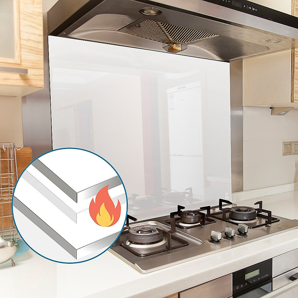 Toughened 90cm x 75cm White Glass Kitchen Splashback V63-828811