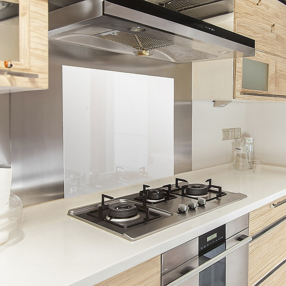Toughened 60cm x 75cm White Glass Kitchen Splashback V63-828831