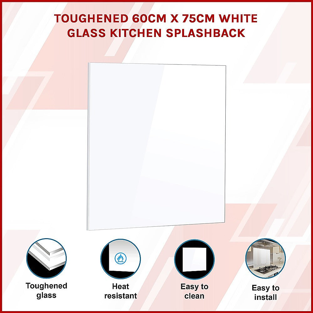Toughened 60cm x 75cm White Glass Kitchen Splashback V63-828831