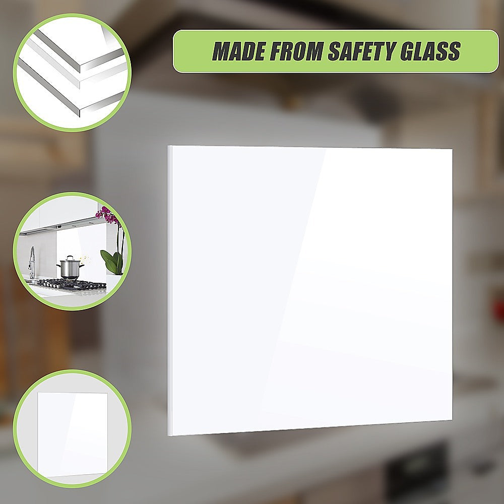 Toughened 60cm x 75cm White Glass Kitchen Splashback V63-828831