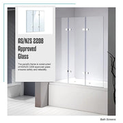 3 Fold Chrome Folding Bath Shower Screen Door Panel 1300mm x 1400mm V63-828981