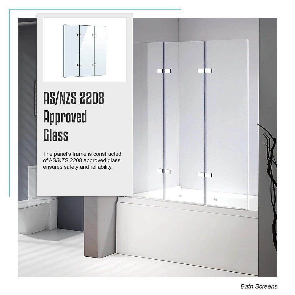 3 Fold Chrome Folding Bath Shower Screen Door Panel 1300mm x 1400mm V63-828981