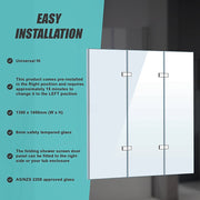 3 Fold Chrome Folding Bath Shower Screen Door Panel 1300mm x 1400mm V63-828981