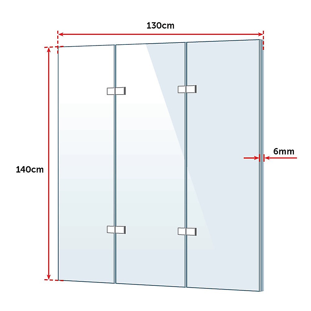 3 Fold Chrome Folding Bath Shower Screen Door Panel 1300mm x 1400mm V63-828981