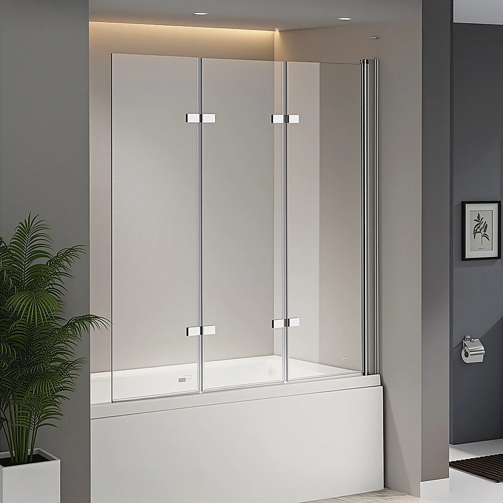 3 Fold Chrome Folding Bath Shower Screen Door Panel 1300mm x 1400mm V63-828981