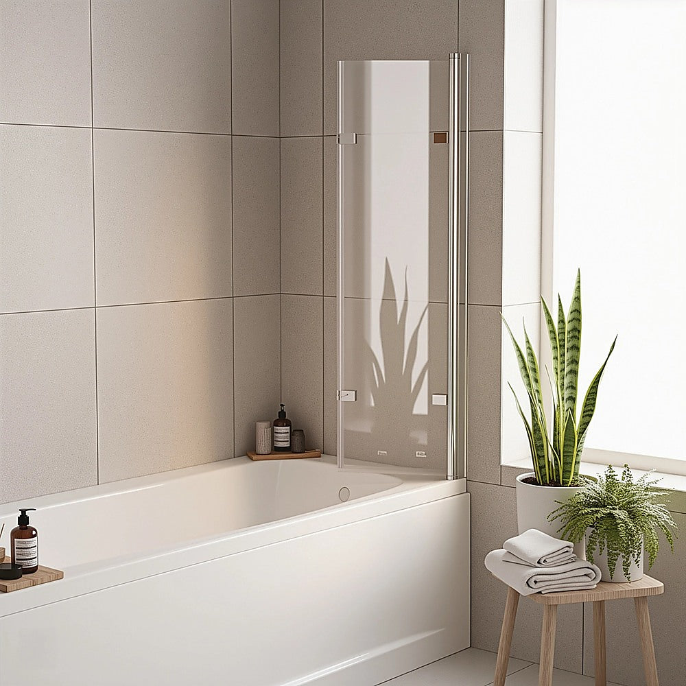 3 Fold Chrome Folding Bath Shower Screen Door Panel 1300mm x 1400mm V63-828981