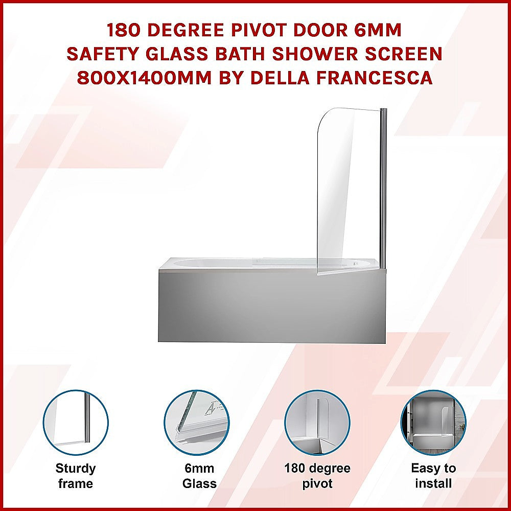 180 Degree Pivot Door 6mm Safety Glass Bath Shower Screen 800x1400mm By Della Francesca V63-829001