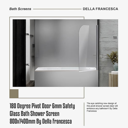 180 Degree Pivot Door 6mm Safety Glass Bath Shower Screen 800x1400mm By Della Francesca V63-829001