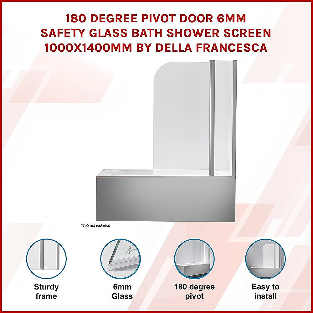 180 Degree Pivot Door 6mm Safety Glass Bath Shower Screen 1000x1400mm By Della Francesca V63-829011