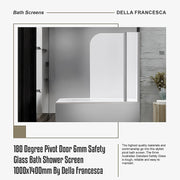 180 Degree Pivot Door 6mm Safety Glass Bath Shower Screen 1000x1400mm By Della Francesca V63-829011