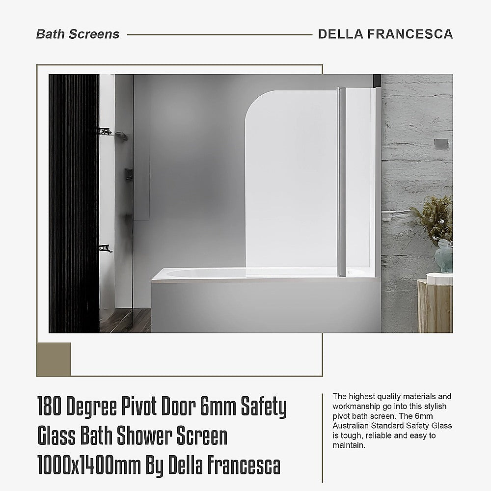 180 Degree Pivot Door 6mm Safety Glass Bath Shower Screen 1000x1400mm By Della Francesca V63-829011