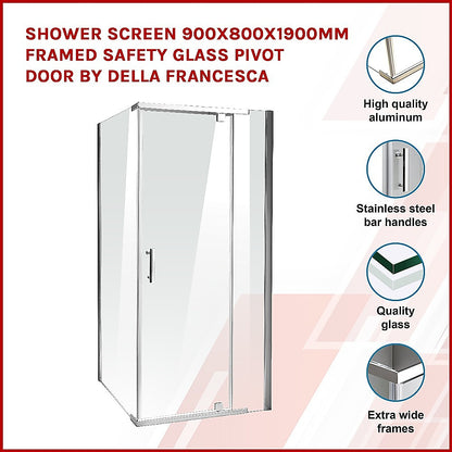 Shower Screen 900x800x1900mm Framed Safety Glass Pivot Door By Della Francesca V63-829051