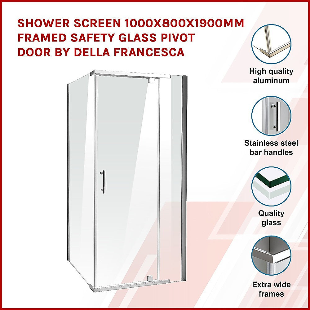 Shower Screen 1000x800x1900mm Framed Safety Glass Pivot Door By Della Francesca V63-829081