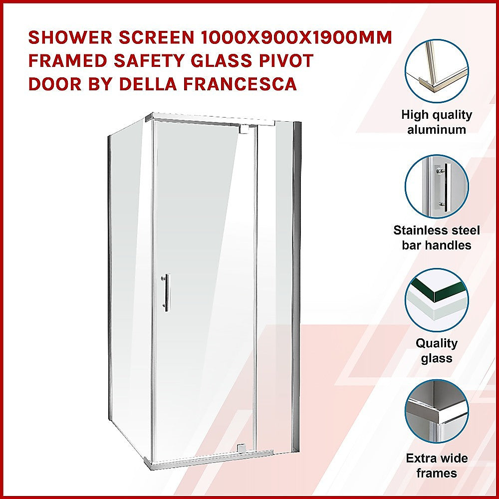 Shower Screen 1000x900x1900mm Framed Safety Glass Pivot Door By Della Francesca V63-829091
