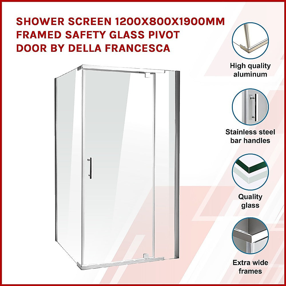 Shower Screen 1200x800x1900mm Framed Safety Glass Pivot Door By Della Francesca V63-829121
