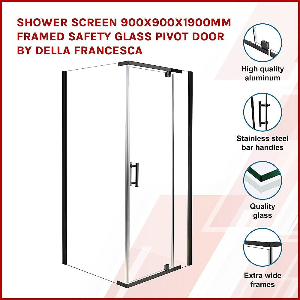 Shower Screen 900x900x1900mm Framed Safety Glass Pivot Door By Della Francesca V63-829141